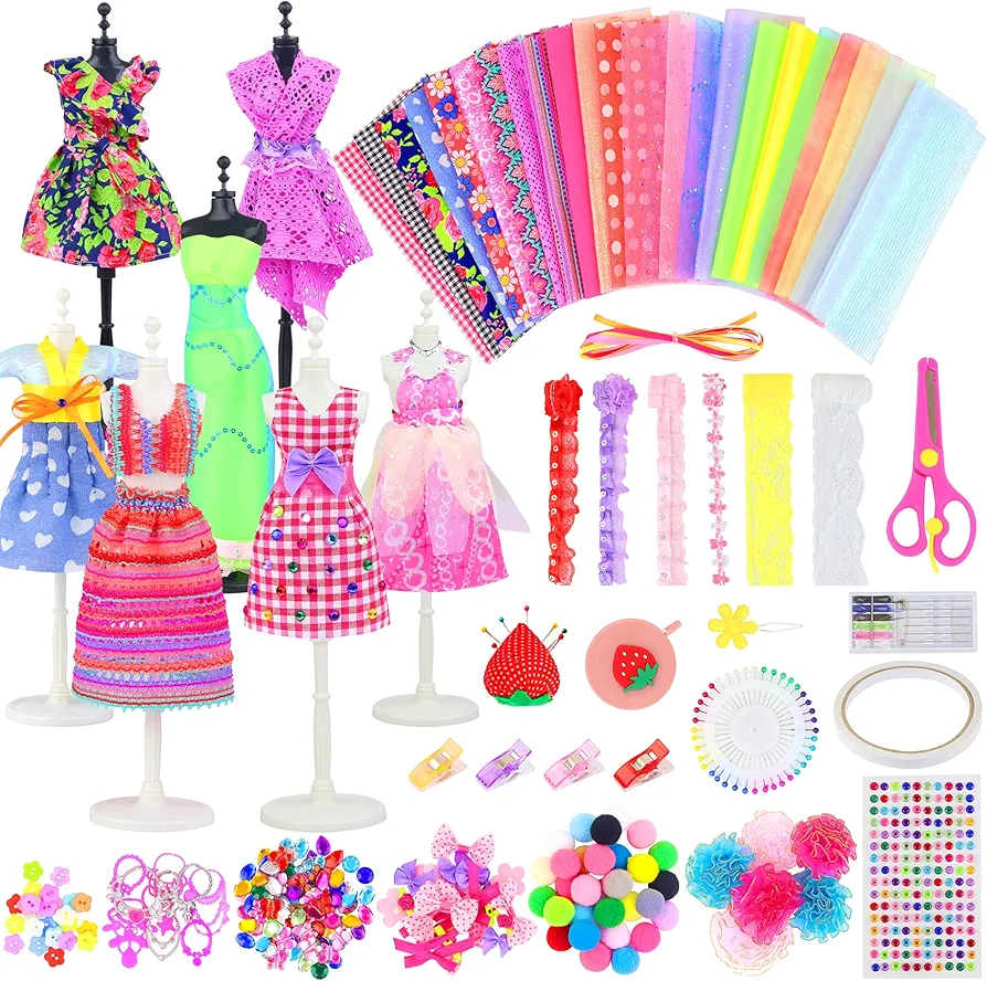 Ecore Fun 448 Pcs Fashion Design Kit for Girls Doll Accessories DIY Set Creativity DIY Arts & Crafts Toys with Mannequins Gift for 6-8 8-12 Year Old Girl