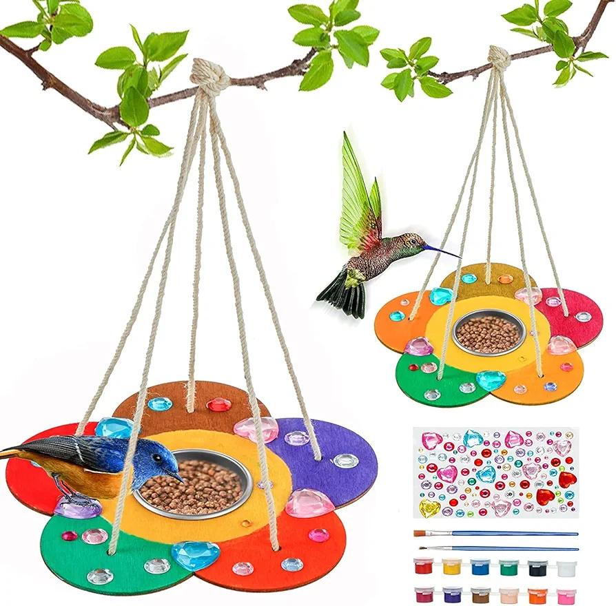 Kids Arts and Crafts Bird Feeders for Outside, 2-Pack DIY Wooden Paint Kits Outdoor Toys for Boys & Girls Age 3-5 4-8 8-12