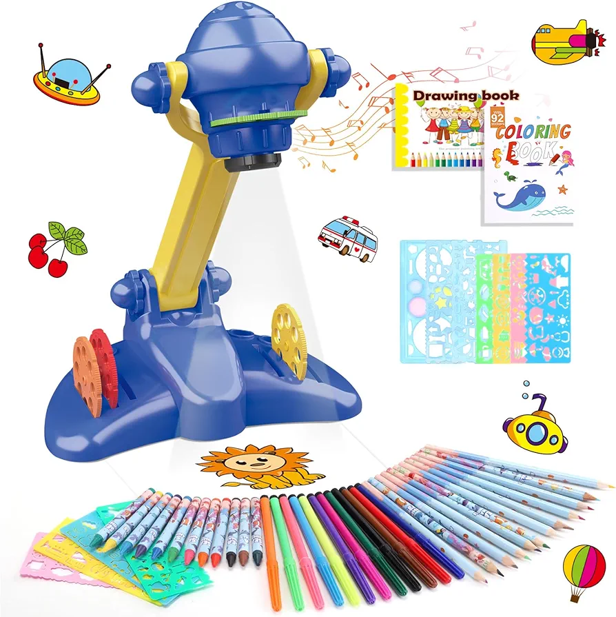 Hoarosall Kids Drawing Projector, Art and Craft Kit, Toys for Boys Aged 3+, Including Colored Pencils, Crayons, Coloring Books, Drawing Stencil etc, Gift for 3+ Year Old Boys (Sea Animal Drawing Kit)