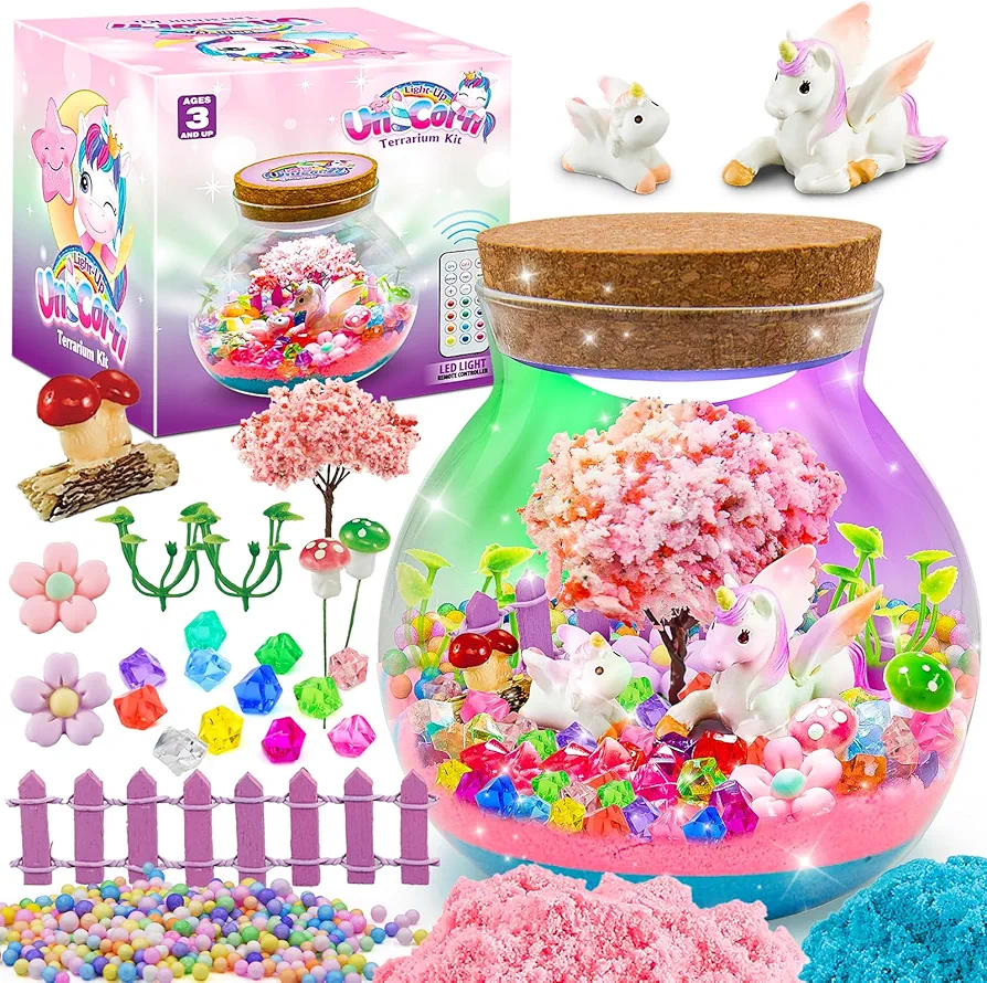 Unicorn Terrarium Kit for Girls, Unicorn Terrarium Crafts Kit with DIY Moon Lamp for Kids, Unicorn Toys for Girls Age 4-6 - Birthday Gift for Girls Ages 7 8 9 10 11 12 Year Old