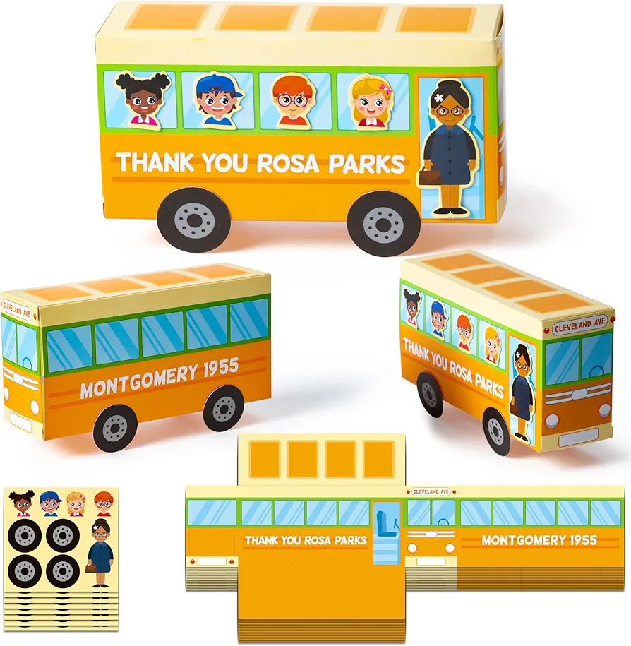 WATINC Rosa Parks Bus Craft Kits - DIY 24Pcs Black African American Craft Kit, Juneteenth Black History Month Holiday Celebration Crafts Supplies Home School Fun Art Activities for Kids