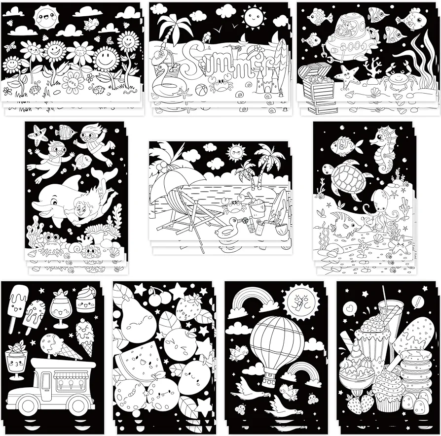 Zhanmai 30 Pcs Color Your Own Funny Summer Posters DIY Happy Summer Crafts Bulk Color Your Own Summer Menorah Poster DIY Crafts for Summer Party Holiday Home School Activities