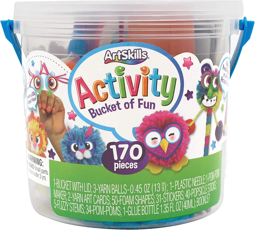 ArtSkills Activity Bucket, Arts and Crafts Supplies, Assorted Colors and Shapes, 170 Count
