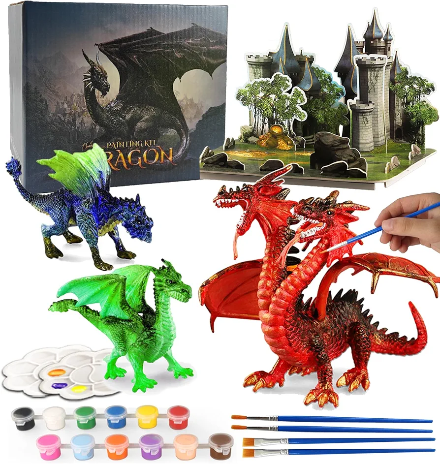 Yileqi Paint Your Own Dragons Painting Kit, Dragon Toys Arts and Crafts for Kids Age 4 5 6 7 8 9 Years Old, Dragon Party Favor Art Supplies DIY Activities Kit for Kids Birthday Gift