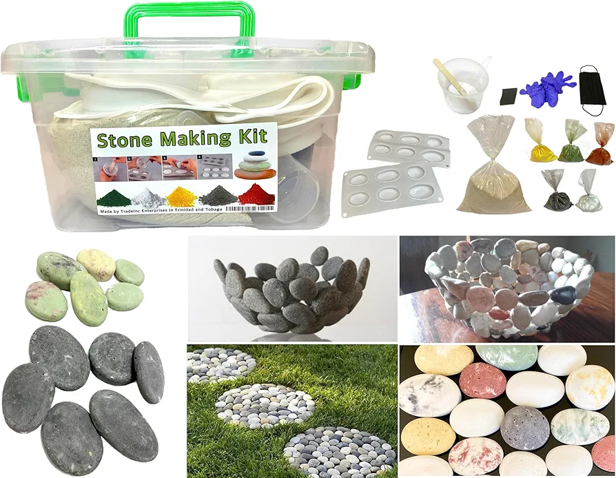 TradeInc Enterprises Stone Kit Rock Kit Stone Making Craft Kit Rock Maker with Silicone Concrete Molds for Crafting Ideas, Rock Painting, Garden, Walls, Stepping Stones, Fun Make Your Own Rocks