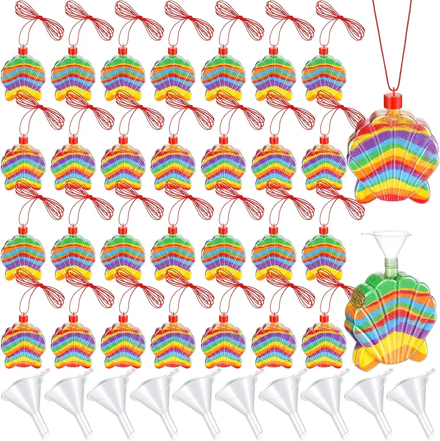 50 Pcs Shell Shaped Sand Art Bottle Necklaces, Sand Art Bulk for Crafts Create Your Own Sand Art for DIY Craft Making Classroom Activities Birthday Party Favors, Sand Not Include