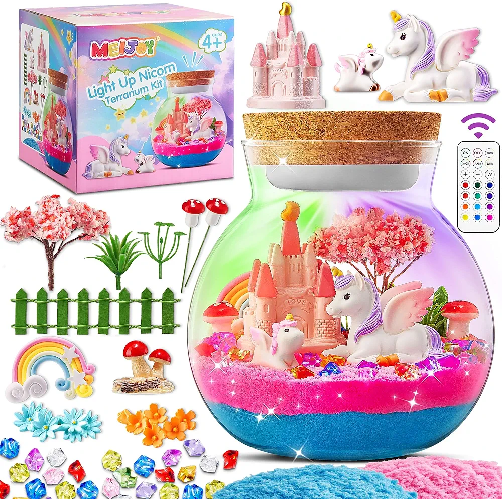 Light-Up Unicorn Terrarium Kit for Kids: Birthday Gifts for Girl Ages 4 5 6 7 8-12 Year Old Girl Gift Unicorn Toys for Girls Age 4-6 Easter Gifts for Kids - Arts and Crafts for Kids Ages 6-8 Girls