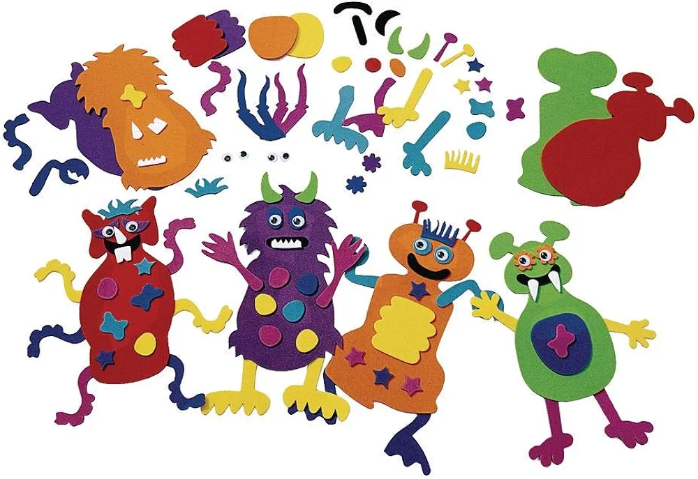 Colorations MONSTERS Foam Monster Making Kit for Kids, Kit for 12, Imagination, Halloween, Self-Adhesive, Arts & Crafts, Creature, DIY, Decorate, Rainy Day Activity