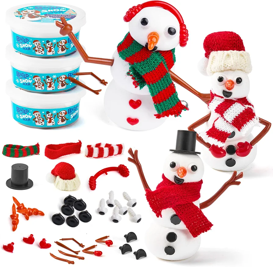 JOYIN Christmas Build Your Snowman Craft Kit, 3 Pack DIY Snowman Christmas Craft Kit for Christmas Arts and Craft Activities, Xmas Gift Stocking Stuffers for Kids,Party Favor School Funny Toy