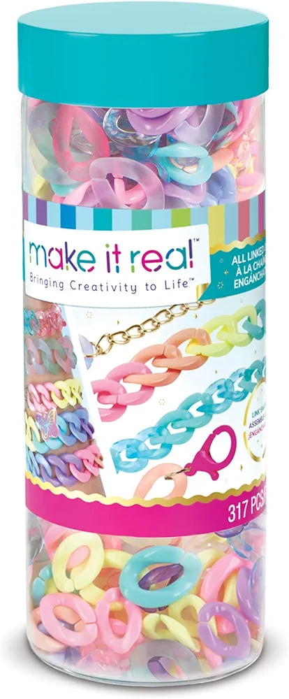 Make It Real All Linked Up Bracelet Making Kit - DIY Charm Bracelet Making Kit for Girls - Kids Bracelet Making Kit for Teen Girls - Jewelry Making Kit for Girls 8-12 - Craft Kit Gifts for Girls