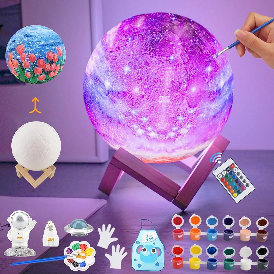 Paint Your Own Moon Lamp Kit, Moon Light DIY Galaxy Lamp 16 Colors LED 3D Night Light, Art Supplies Creativity Arts & Crafts Kit for Kids Boys Girls Ages 8-12 Gifts Mother's Day Gifts (16 Colors)