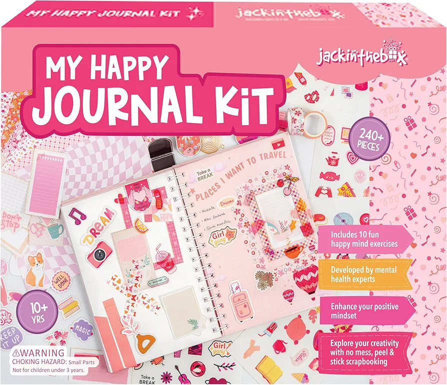 jackinthebox DIY Journal for Girls Ages 8-12 | 242 PCS | Scrapbook Kit | Tween Girls Gifts | Girls Journal Kit | Includes 10 fun guided spreads | Journaling Kit | Gifts for 8 9 10 11 12 year old girls
