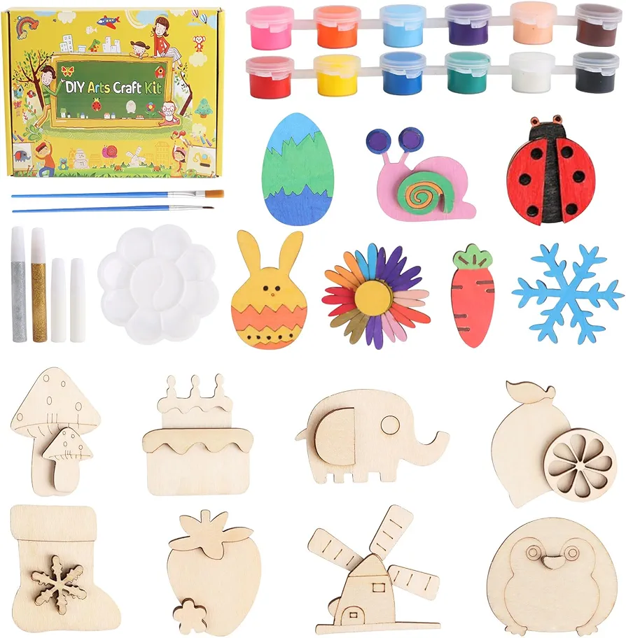 JOFONY DIY Wooden Magnets,36 pcs Paint Your Own Wooden Art Painting Craft Bulk Toys for Kids Age 3-12 Basket Stuffers Party Favors for Boys Girls Prize Goodie Birthday Gifts for Kids