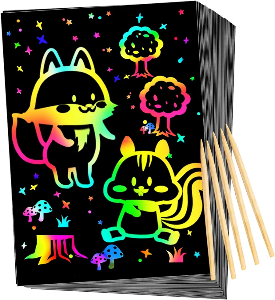 Scratch Rainbow Art for Kids: Magic Scratch Off Paper Children Art Crafts Set Kit Supplies Toys Black Scratch Sheets Notes Cards for Boys Girls Birthday Party Favors Game Christmas Easter Gift