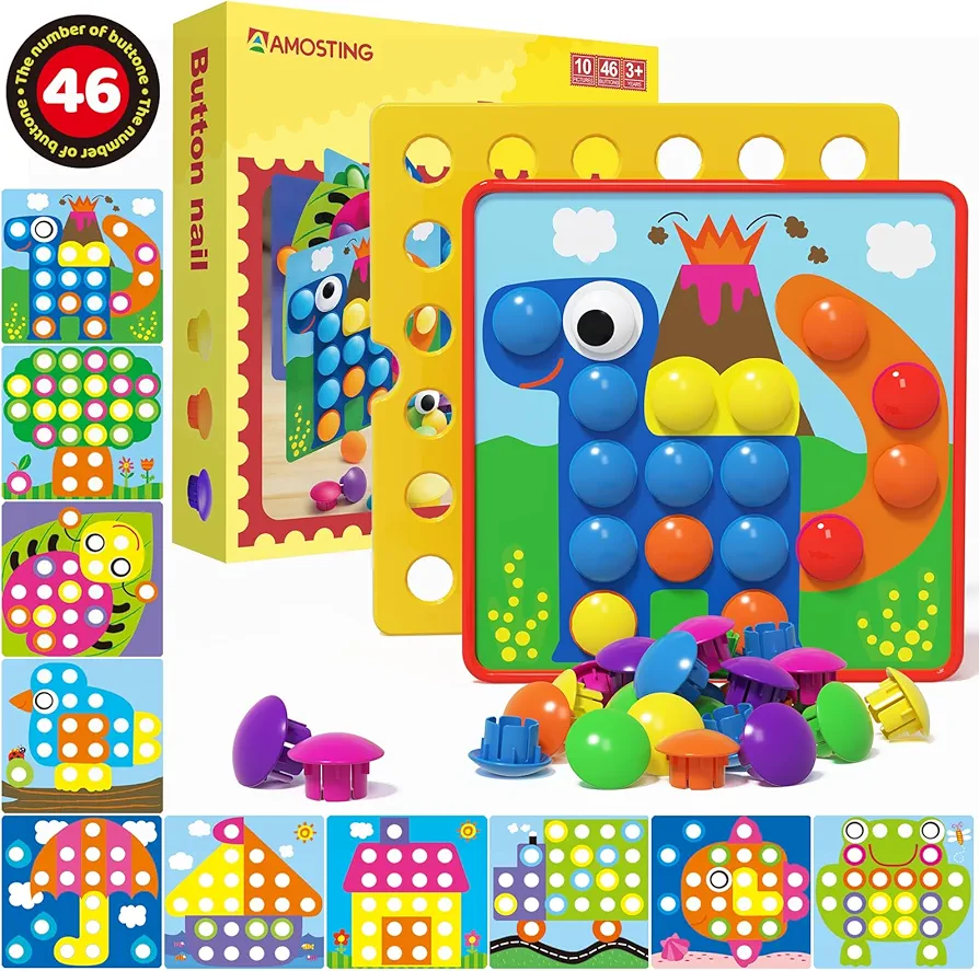 AMOSTING Color Matching Mosaic Pegboard Early Learning Educational Toys for Boys and Girls