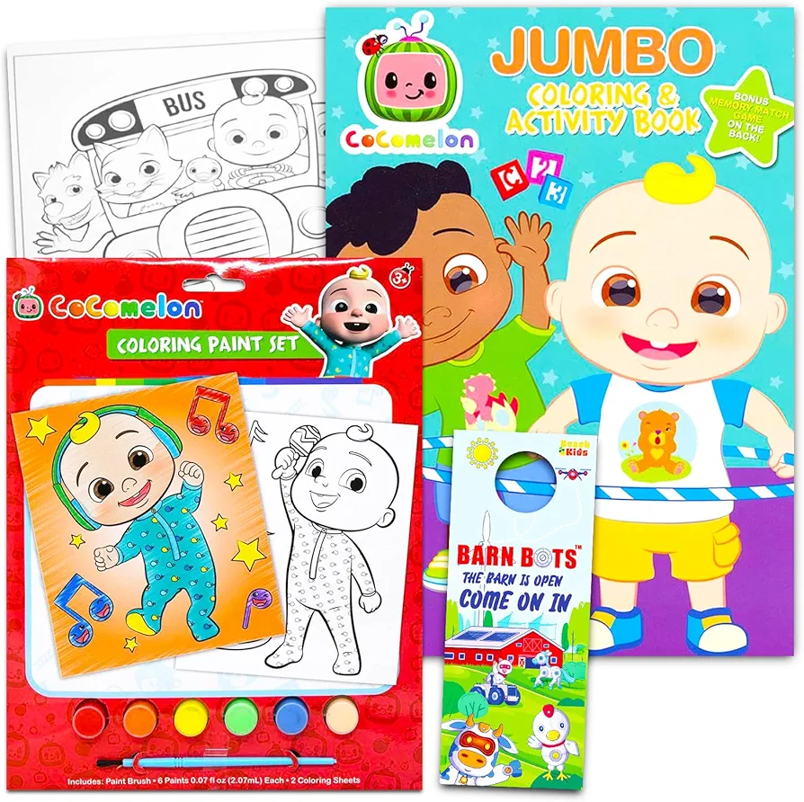 CoComelon Painting Set for Boys, Girls ~ Activity Bundle with Cocomelon Coloring Book, Paint with Water Pad, Cocomelon Paint Set, Stickers, and More (Cocomelon Party Favors)