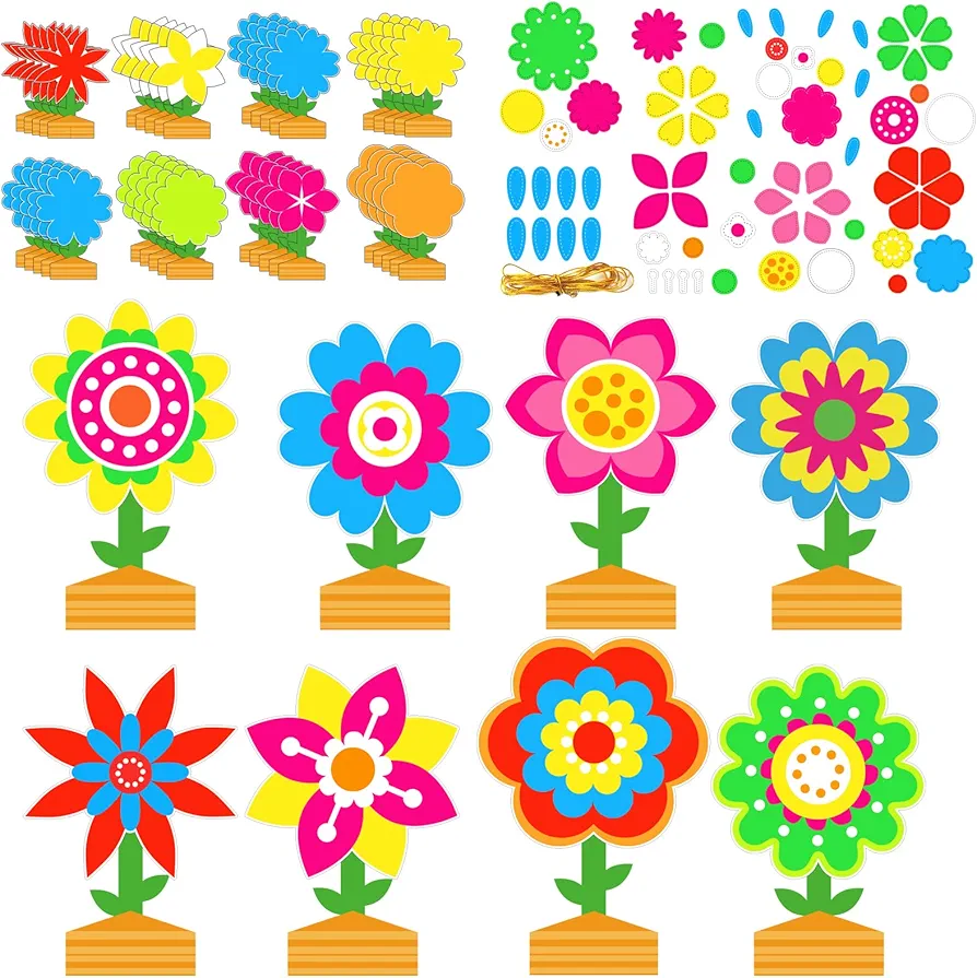 chiazllta 24 Packs Summer Flower Craft Kits for Kids Spring Time Sunflower Floral DIY Art Craft Set Home Preschool Classroom Game Activities Spring Party Decors