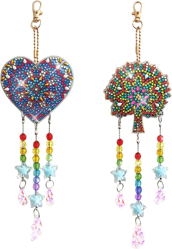 Diamond Art Suncatcher Kits for Kids - Full Drill 5D DIY Star Crystal Painting Wind Chime for Window Hanging Ornament,Heart Crafts Birthday Gift for Girls 8-12