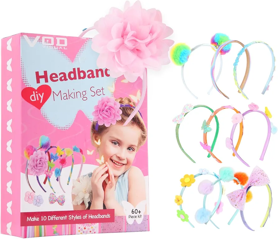 VOD VISUAL Headband Making Kit, DIY Your Own Fashion Headbands for Girls, DIY Hair Decorations Set Arts & Crafts for Ages 5-12 Year Old Kids