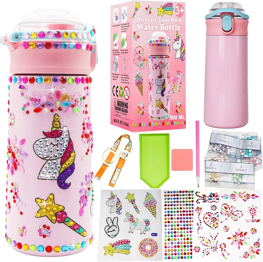Kocici Decorate Your Own Water Bottle for Girls Age 4-6-8-12, Gem Diamond Crafts Kits, Arts and Crafts Gifts Toys for Girls Christmas, 5 6 7 8 9 Year Old Girl Birthday Gift