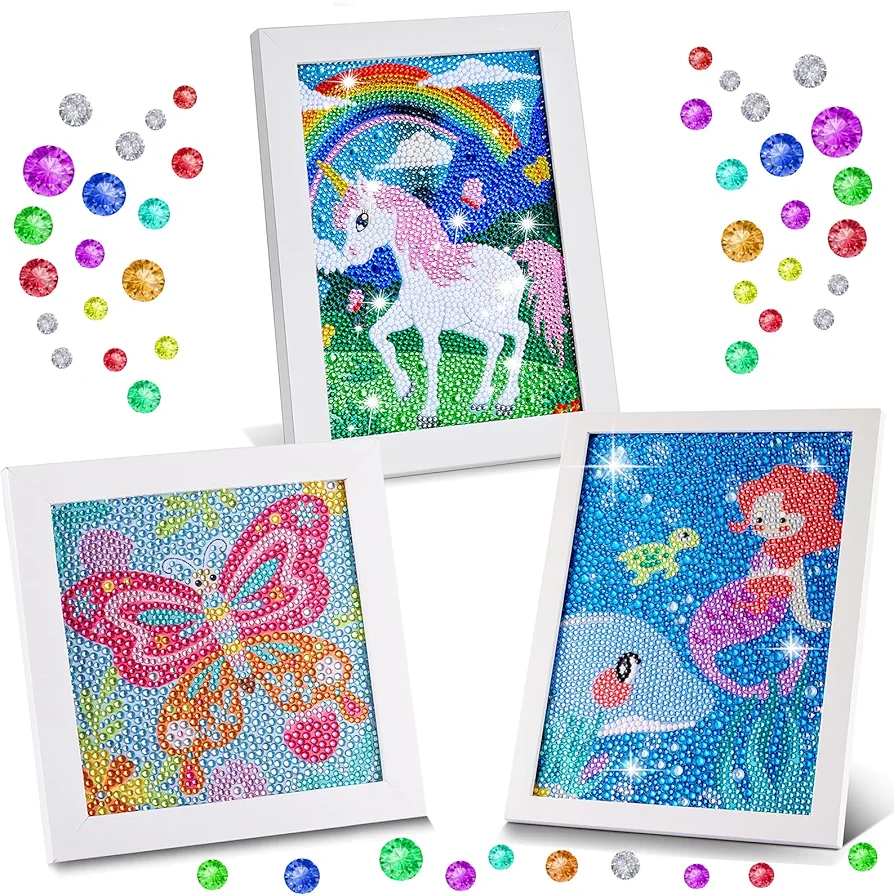 ZALIAFEI 3 Pack Diamond Art Kits for Kids, Gem Painting for Kids Holiday, Gem Art Kits for Girls Birthday Gift, Arts and Crafts for Kids Ages 8 10 12